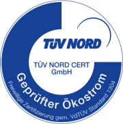 Geprüfter Ökostrom: Siegel des TÜV Nord