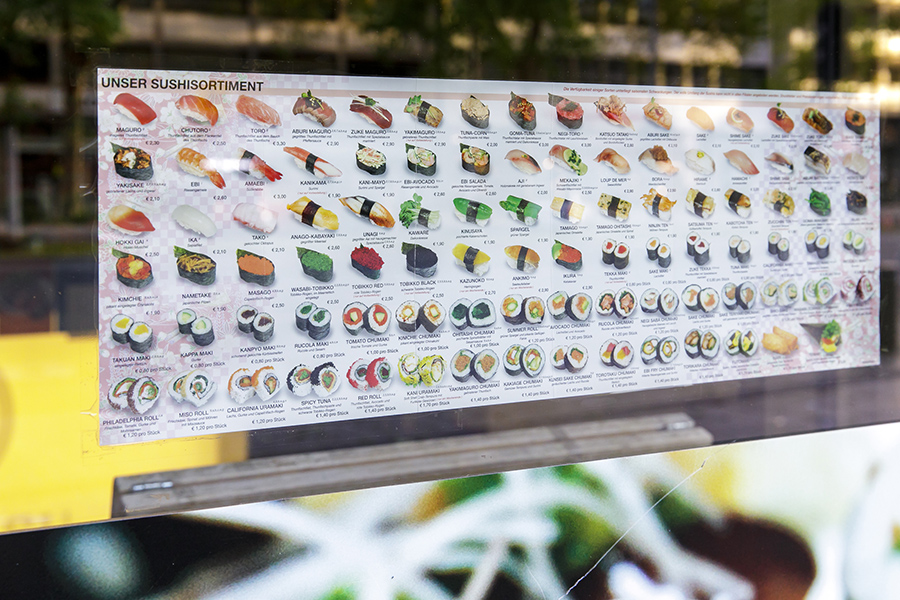 Sushi Karte im japanischen Viertel