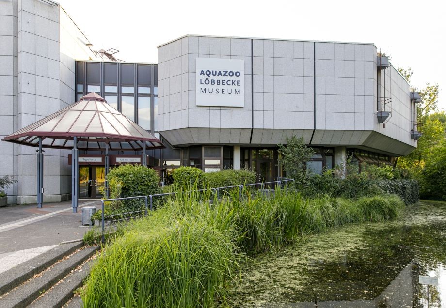 Düsseldorf Stockum: Eingangsbereich des Aquazoos Löbbecke Museum