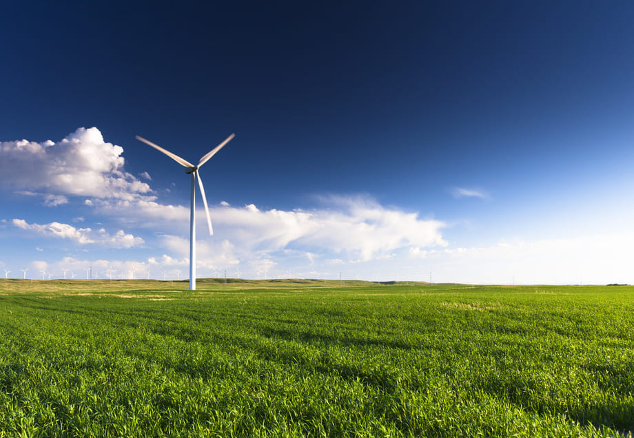 Klimaneutralität: Windkraftanlage auf einer grünen Fläche